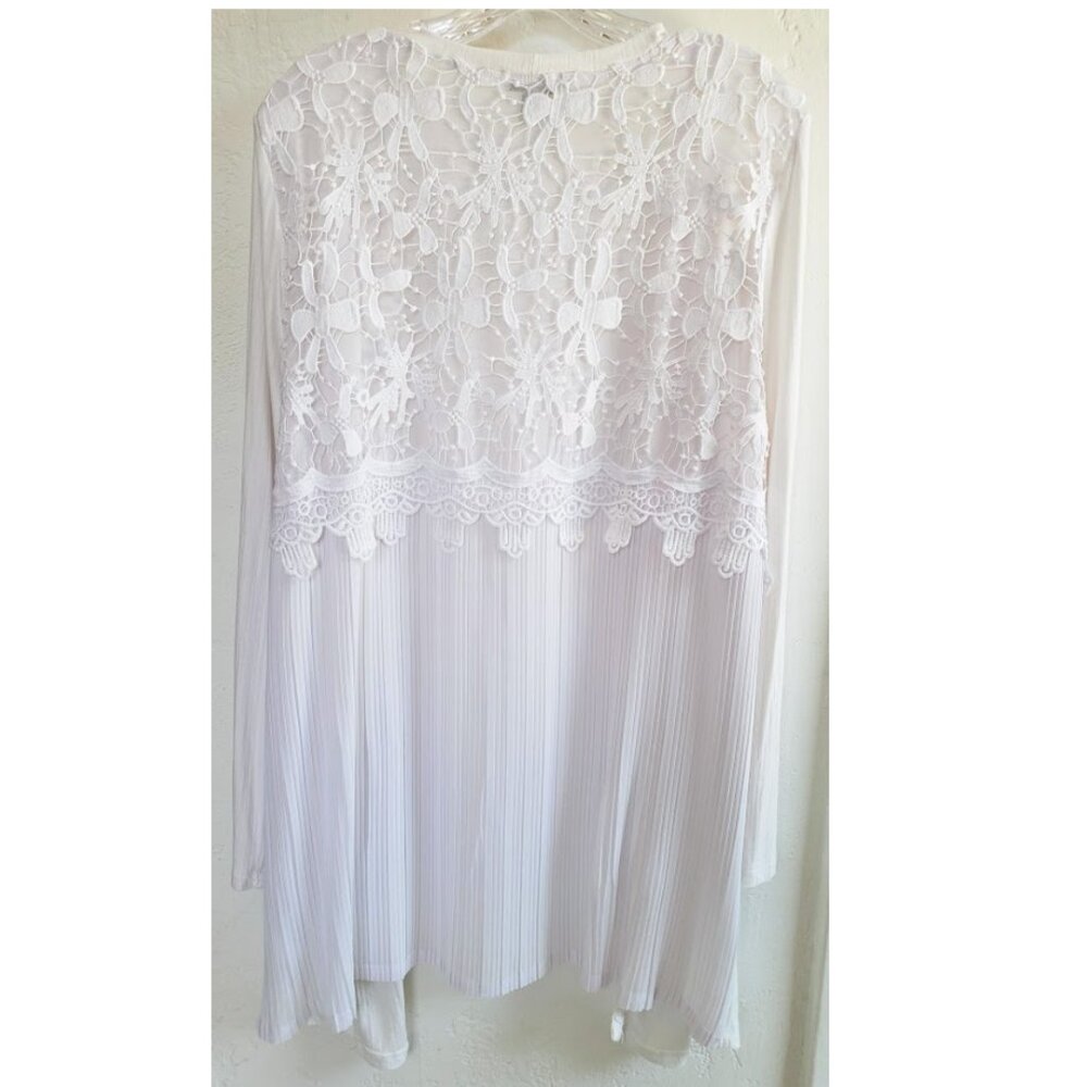 Tribal White Open Cardigan Lace & Pleat Back L